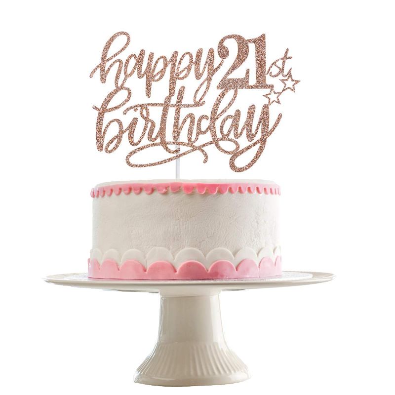 Photo 1 of (2x) Happy 21st Birthday Cake Topper Rose Gold Glitter, 21st Birthday Cake Topper?Double-sided Glitter?