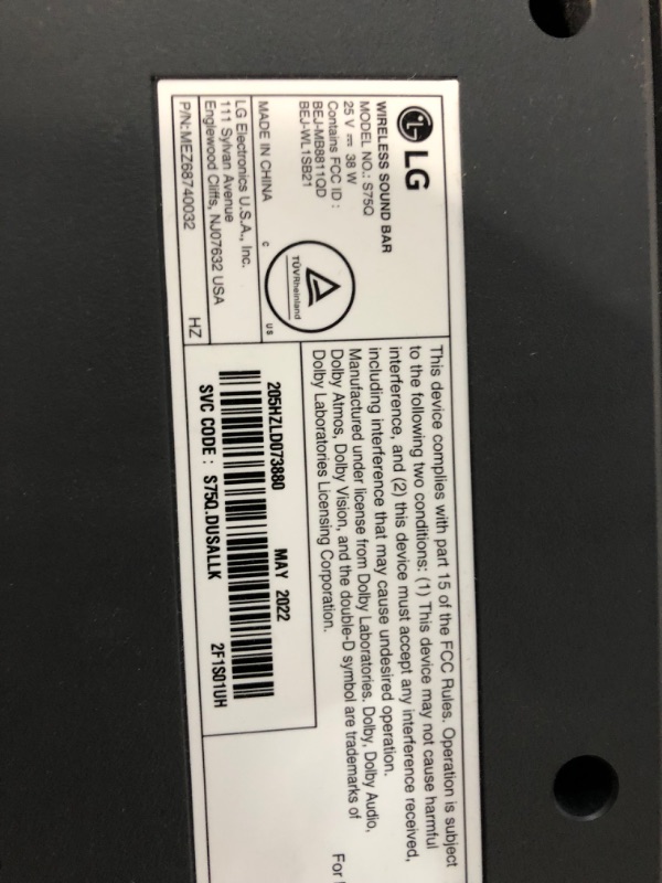 Photo 6 of LG S75Q 3.1.2ch Sound bar with Dolby Atmos DTS:X, High-Res Audio, Synergy TV, Meridian, HDMI eARC, 4K Pass Thru with Dolby Vision Black