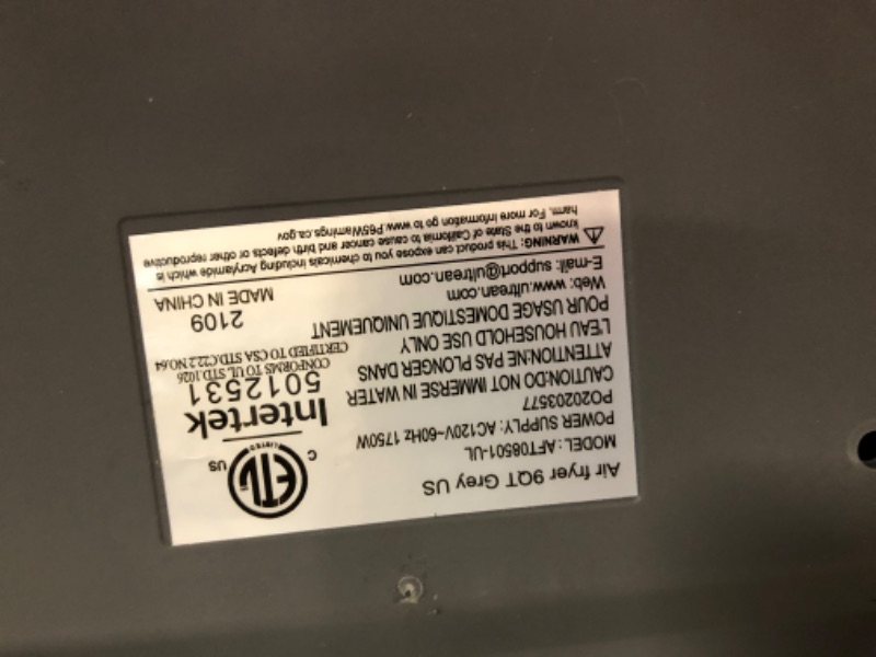 Photo 8 of *Broken Plastic on 1 Bottom Corner* Ultrean 9 Quart 6-in-1 Electric Hot XL Airfryer, LCD Touch Control Panel and Nonstick Basket, ETL Certified, 1750W