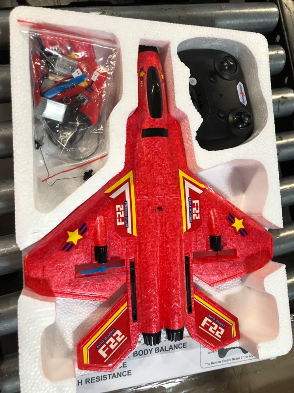 Photo 3 of *Minor Scratches on Remote* ANTSIR Remote Control Plane RTF F-22 Raptor, 2.4Ghz 6-axis Gyro RC Airplane with Light Strip (Red)