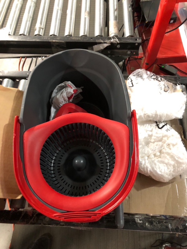 Photo 1 of -USED-Cedar EasyWring Microfiber Spin Mop, Bucket Floor Cleaning System, Red, Gray Spin Mop & Bucket