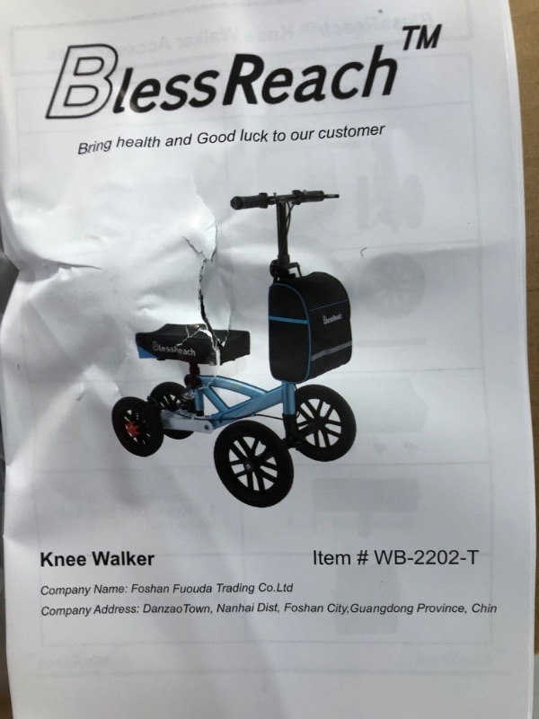 Photo 3 of BlessReach Knee Scooter, All Terrain Foldable Knee Scooter Walker, Disc Brake Knee Walker for Foot Injuries Compact Crutches Alternative Blue