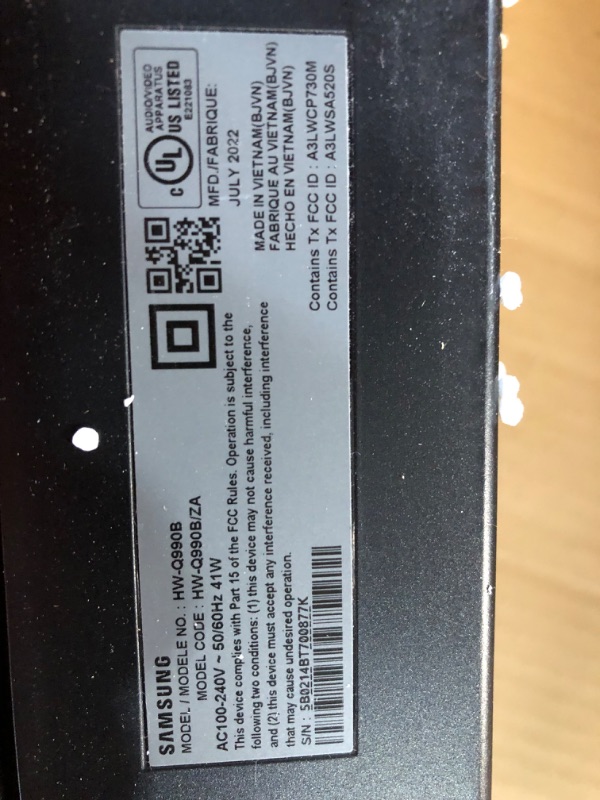 Photo 5 of ** PLEASE SEE NOTES** SAMSUNG HW-Q990B/ZA 11.1.4ch Soundbar w/ Wireless Dolby Atmos / DTS:X, Rear Speakers, Q Symphony, SpaceFit Sound+, Airplay 2, Adaptive Sound, Game Pro Mode, Alexa Built-In, 2022 HW-Q990B Soundbar