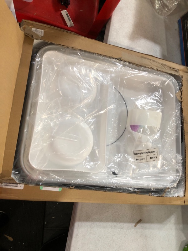 Photo 1 of *SEE NOTES KAQUMAO Senior Cat Litter Box Set, Include Low Entry Senior Cat Litter Box, Low Profile Double Food Bowl, Senior Cat Wand Toy, Cat Litter Scoop (Milky White)