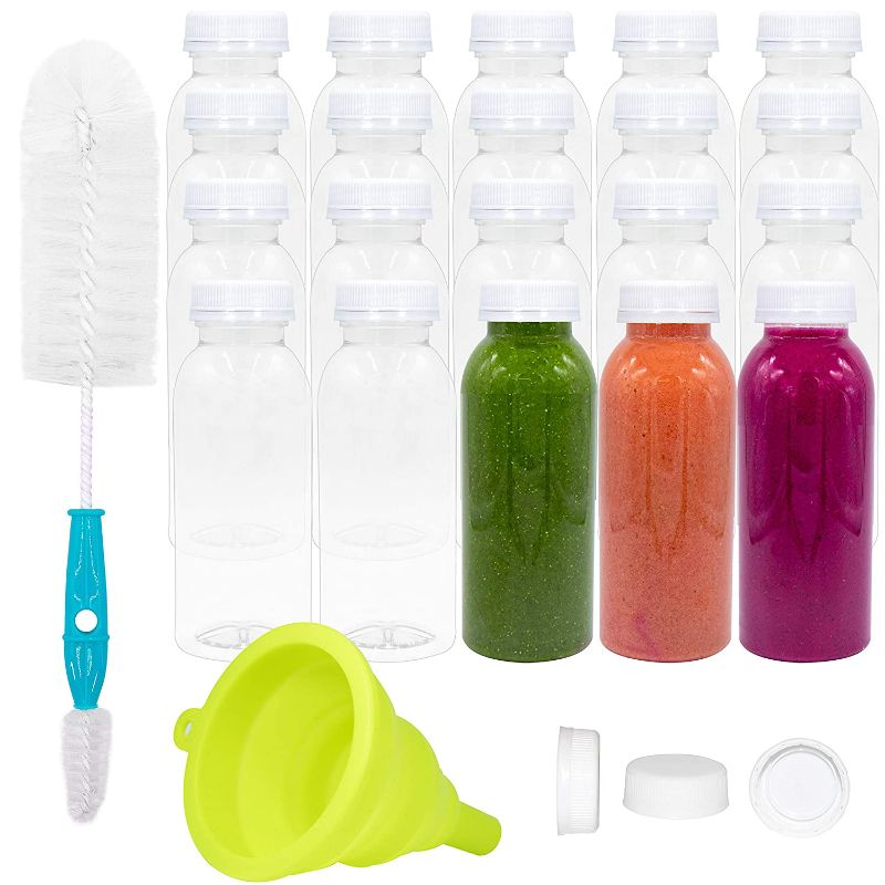 Photo 1 of PET Plastic Juice Bottles - Pack of 20 Round Reusable Clear Disposable 