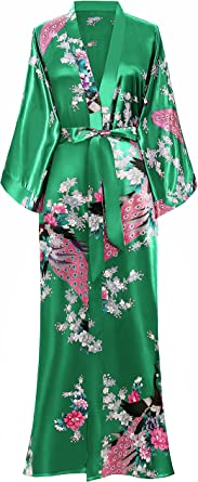 Photo 1 of BABEYOND Women's Kimono Robe Long Robes with Peacock and Blossoms Printed Kimono Nightgown