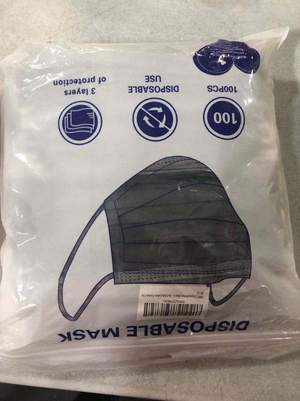 Photo 1 of 100PCS 3 Ply Black Disposable Face Mask Filter Protection Face Masks - Grey