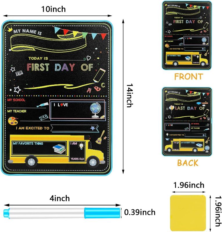 Photo 1 of **SEE NOTES**
Stondino 8pcs School Bus First Day of School Board -14"x10" Last Day of School Sign,Double Sided Chalkboard Signs