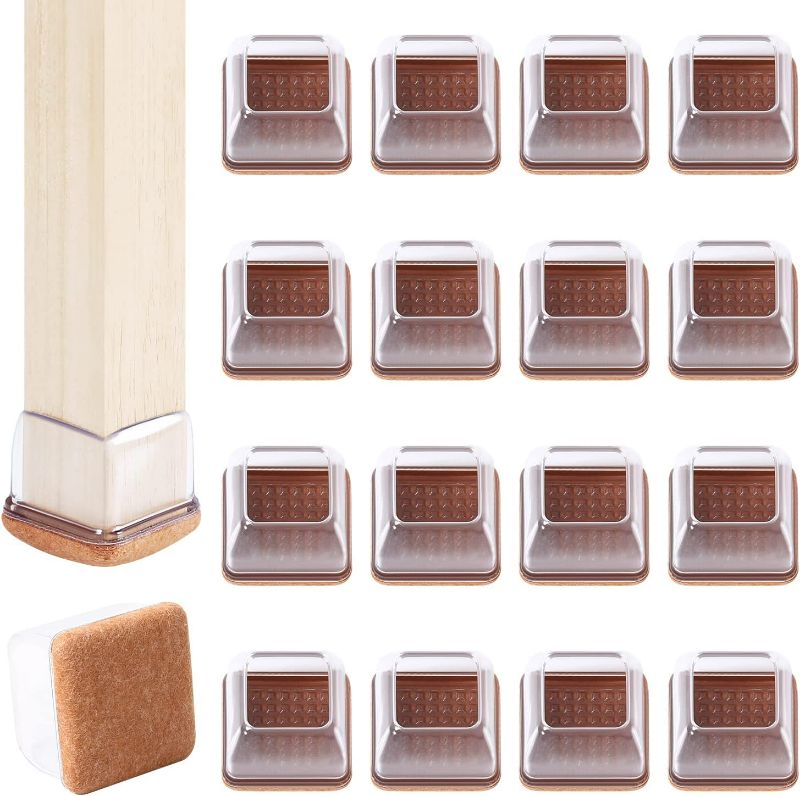 Photo 1 of 24 PCS Clear Square Silicone Chair Leg Floor Protectors with Felt, Floor Protectors for Chair, Felt Furniture Pads, Chair Leg Caps Covers, No Scratches and Reduce Noise (Fit: 1.1''–1.45'', Clear)