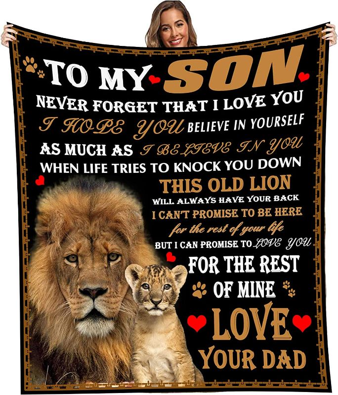 Photo 1 of **SEE NOTES**
to My Son from Dad Personalized Flannel Blankets Soft Lion Throw Blankets Fit Bed Couch Sofa Custom Plush Blanket Gift for Birthday Christmas Family Holiday 50"x 60"