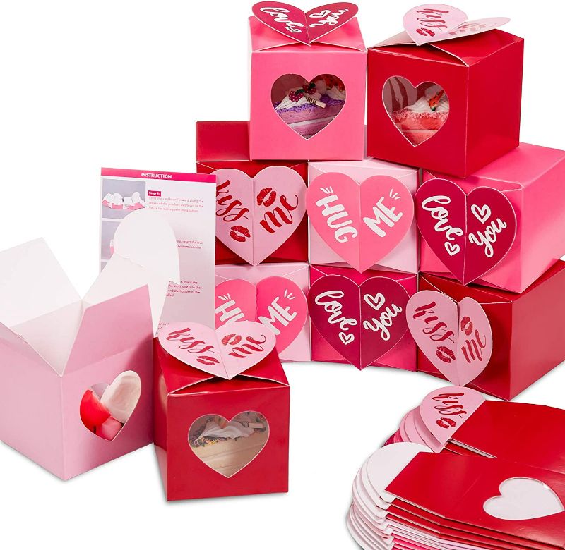 Photo 1 of **SEE NOTES**
Whaline 24Pcs Valentine's Day Treat Boxes Red Rose Red Pink Heart Cardboard Box with Window 3 Inch Valentines Gift Container with Instruction 