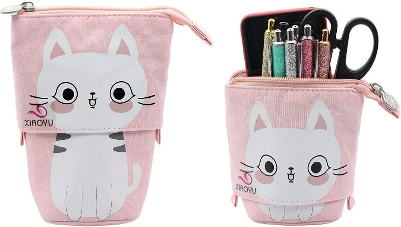 Photo 1 of **SEE NOTES**
XIAOYU Telescopic Pencil Case Stand Up Pencil Bag Cute Animal Pencil Holder Canvas Cartoon Stationery Pouch Makeup Bags, Pink (Cat and Pug)