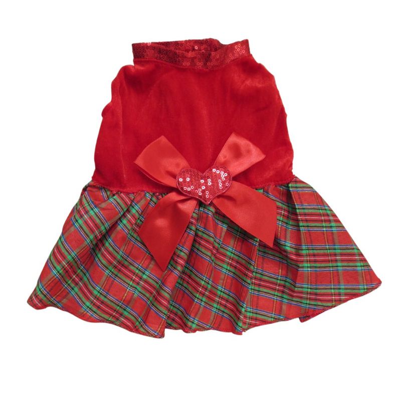 Photo 1 of Tangpan Bow-Knot Christmas Pet Costume Plaid Skirt Dog Clothes Santa Dress Size L Large Red