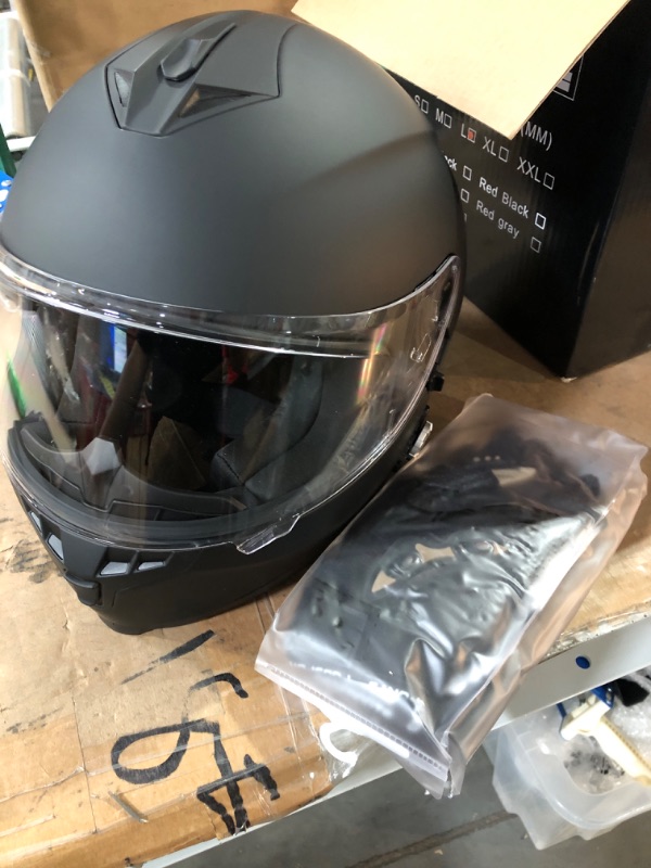 Photo 2 of FreedConn Bluetooth Integrated Motorcycle Helmet, DOT Full Face BM12 Communication System Motorcycle Helmet with 500m FM radio/ MP3, 2-3 Riders Pairing Intercom (Matte Black, L) Large Matte Black