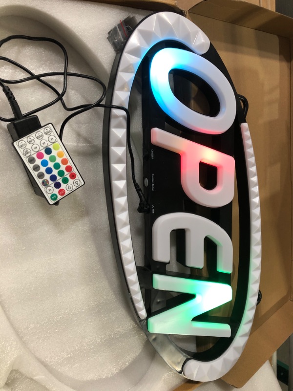 Photo 2 of (READ NOTES) AMEVRGTHS Neon Open Sign for Business Open Neon Light, 24''×12'', 16 LED Color Combos, Running Effects of up and Down Arc, Adjustable Speed and Brightness, Apply to Wall Window Shop Store Office Black