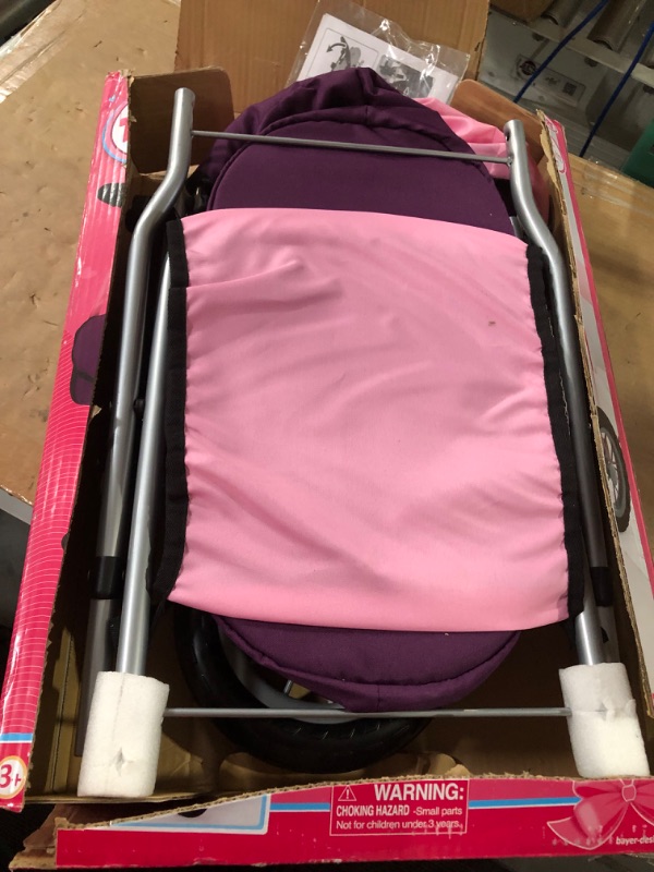 Photo 2 of Bayer Design Dolls: Trendy Pram - Purple & Pink - Includes Shoulder Bag, Fits Dolls Up to 18", Adjustable Handle, Kids Pretend Play, Shopping Basket, Easy to Fold, Ages 3+