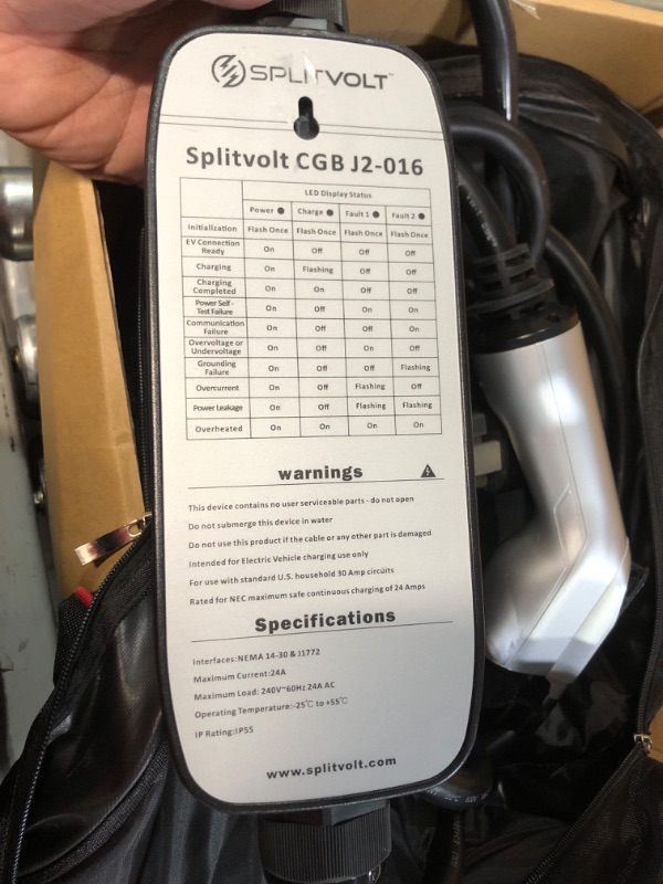 Photo 1 of Splitvolt Level 2 Portable EV Charger (24 Amp, 220-240 Volt, 26ft Cable), Electric Vehicle Charger Plug-in EV Charging Station with NEMA 14-30, J1772 Plug, (Fastest 30 Amp Circuit NEC-Safe Charging) 24A NEMA 14-30 (26ft)