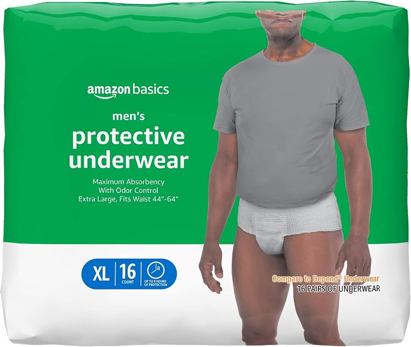 Photo 1 of Amazon Basics Incontinence Underwear for Men, Maximum Absorbency, Extra Large, 16 Count, White (Previously Solimo) 3PKS