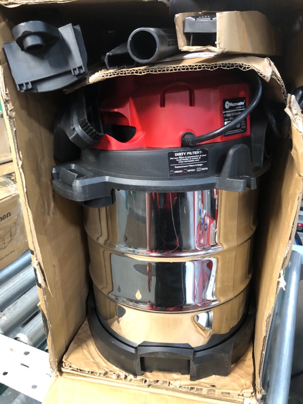 Photo 4 of Vacmaster Red Edition VOC508S 1101 Stainless Steel Wet Dry Shop Vacuum 5 Gallon 4 Peak HP 1-1/4 inch Hose Powerful Suction with Blower Function