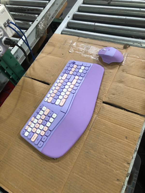 Photo 2 of (SEE NOTES) MOFII Ergonomic Keyboard and Mouse, 2.4G USB Wireless (Purple Colorful)