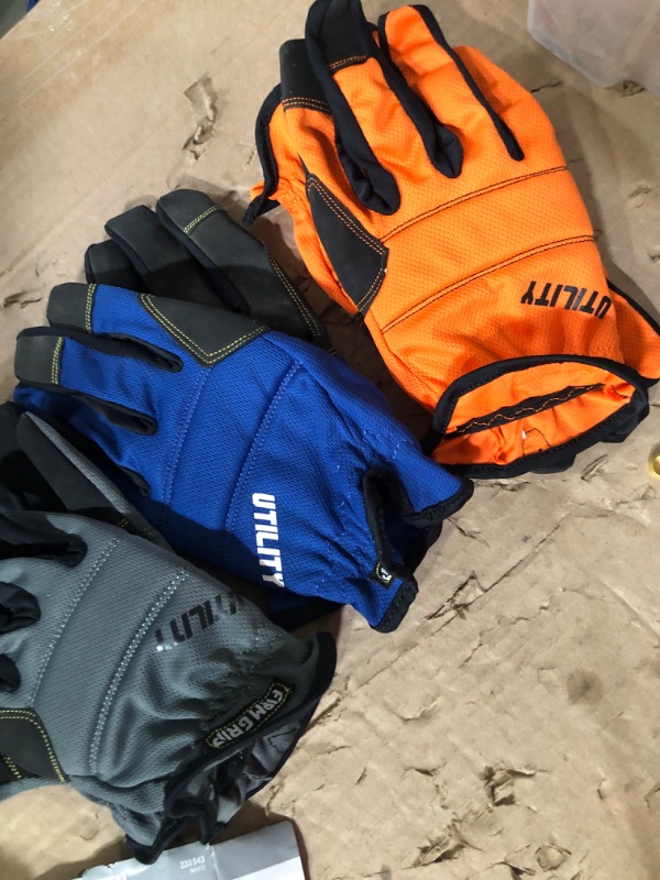 Photo 2 of *DIFFERENT COLORS Tough Working Gloves, 3 Pair Utility, ORANGE  Gray, BLUE