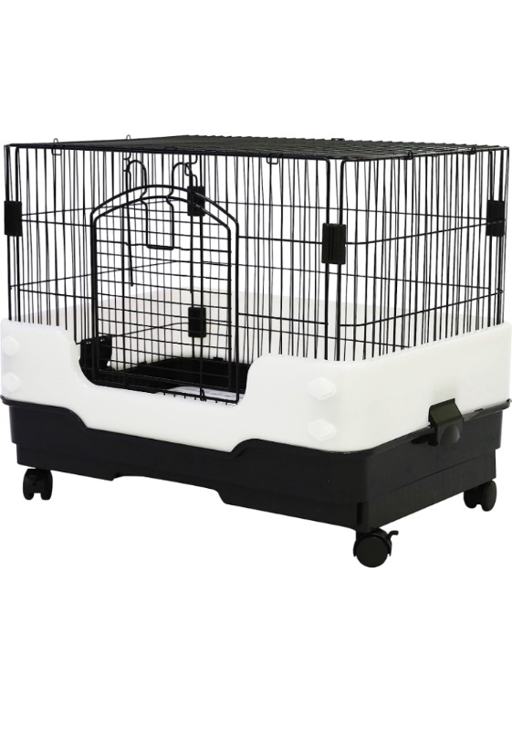 Photo 1 of 26" Rabbit Cage Carry with Pull Out Tray and Caster Size: L25 XW16.5 XH21 (Black)
SA-W25P-1F-BLK