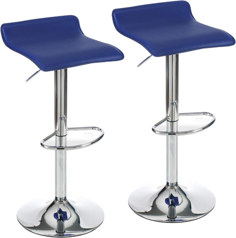 Photo 1 of **READ NOTES** ONLY ONE Adjustable Swivel Barstools, PU Leather with Chrome Base, Gaslift Pub Counter Chairs, Blue