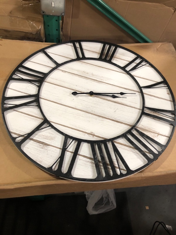 Photo 2 of *UNTESTED* 24 Inch Large Farmhouse Wood Shiplap Wall Clock, Rustic Solid Wood - White