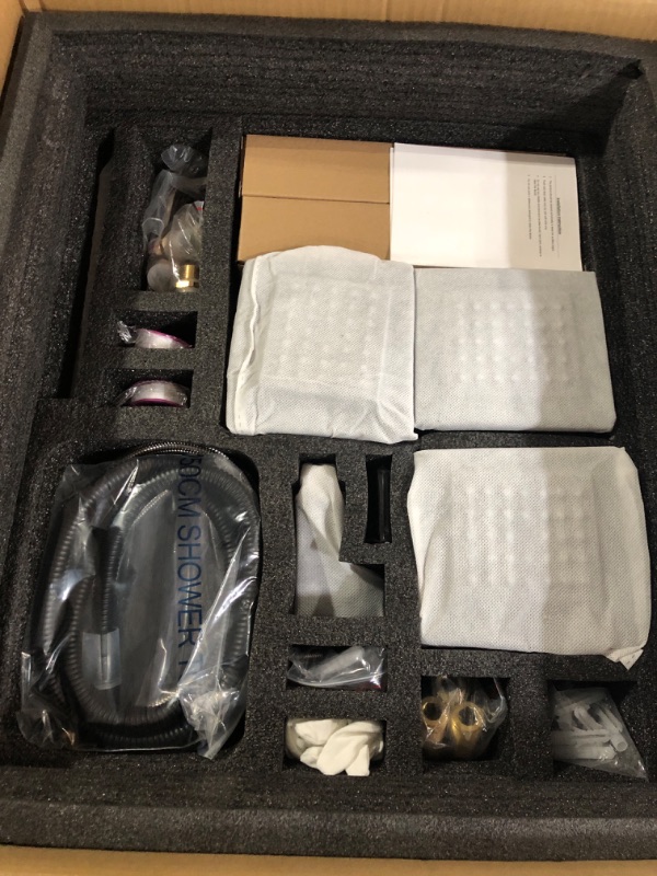 Photo 1 of AYIVG Matte Black Rain Shower System LED 16 Inch Thermostatic Overhead Shower System with 3PCS Body Spray Jets Set Can Be Used At The Same Time