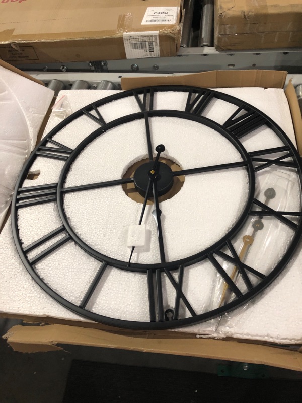 Photo 2 of **FOR PARTS OR REPAIR**
Wall Clock - 24 Inch Silent Non-Ticking Decorative Large Wall Clock, Battery Operated Metal Vintage Retro Roman Numerals Wall Clock for Living Room, Bedroom, Kitchen, Office, Cafe, Farmhouse Decor Black 24inch