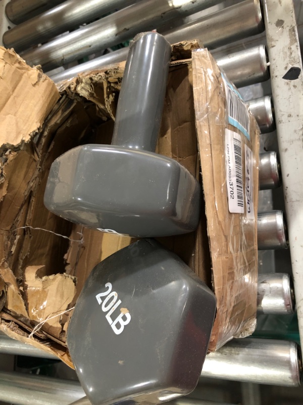 Photo 2 of *DAMAGED* Amazon Basics Vinyl Coated Hand Weight Dumbbell Pair, Set of 2 Grey 20 lbs Set Dumbbells