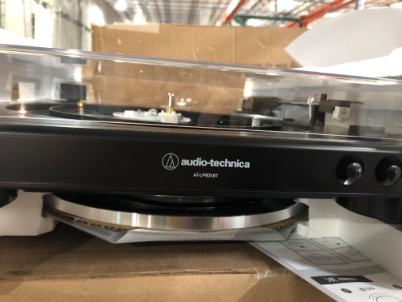 Photo 4 of Audio-Technica AT-LP60XBT-BK Fully Automatic Bluetooth Belt-Drive Stereo Turntable, Black, Hi-Fi, 2 Speed, Dust Cover, Anti-Resonance