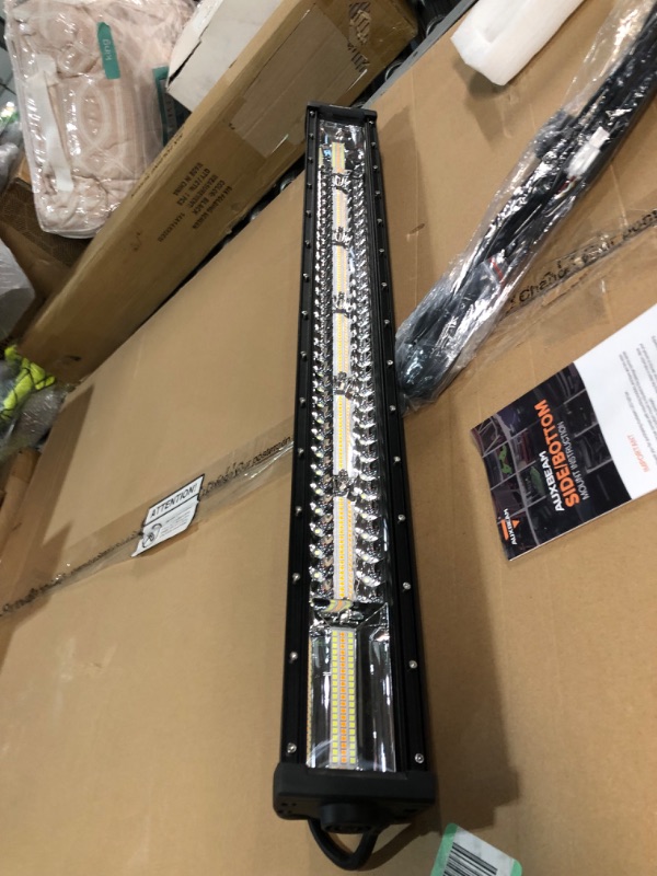 Photo 3 of Auxbeam 30 Inch 180W Amber LED Light Bar Dual Color 6 Modes Amber White Flashing Strobe Light Off-Road Auxiliary Fog Light Spot Flood Combo w/ 10FT Wiring Harness