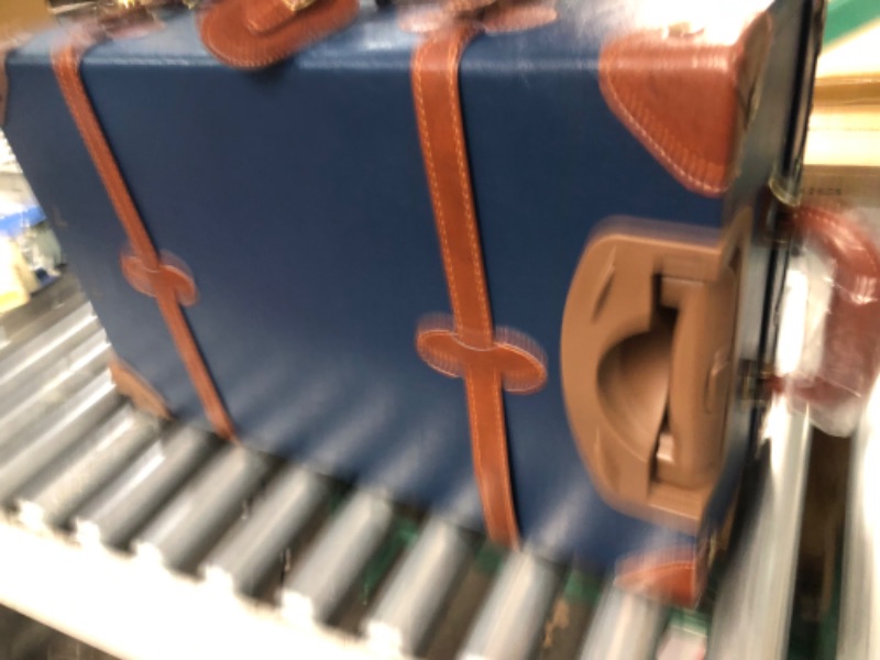 Photo 5 of [missing keys/cant open!] CO-Z Vintage Luggage Sets, 2 Piece Retro Suitcase with Spinner Wheels TSA Lock and Carry On Briefcase, Large 24" Trunk Small 12" Train Case Leather Travel Luggage Set for Women Men, Dark Blue