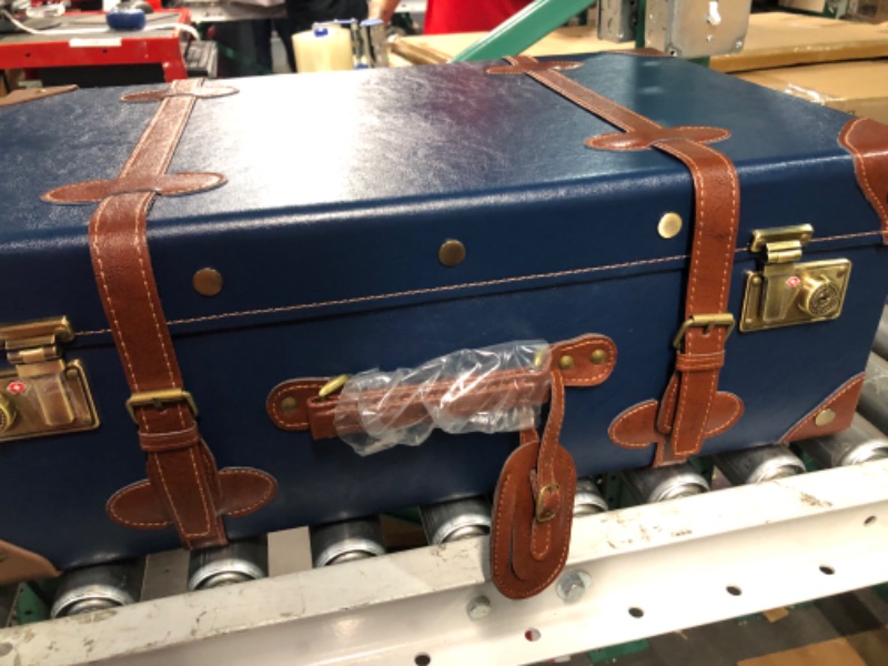 Photo 4 of [missing keys/cant open!] CO-Z Vintage Luggage Sets, 2 Piece Retro Suitcase with Spinner Wheels TSA Lock and Carry On Briefcase, Large 24" Trunk Small 12" Train Case Leather Travel Luggage Set for Women Men, Dark Blue