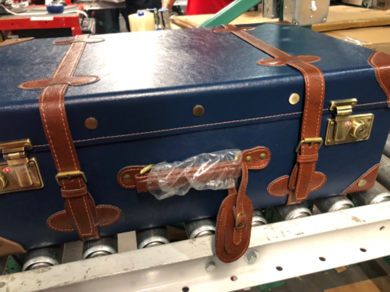 Photo 1 of [missing keys/cant open!] CO-Z Vintage Luggage Sets, 2 Piece Retro Suitcase with Spinner Wheels TSA Lock and Carry On Briefcase, Large 24" Trunk Small 12" Train Case Leather Travel Luggage Set for Women Men, Dark Blue