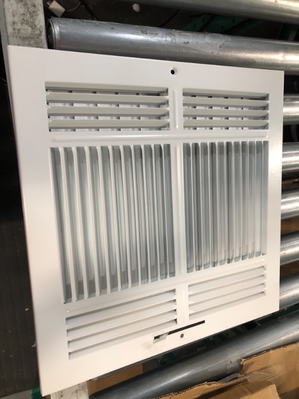 Photo 2 of 12"w X 12"h 3-Way AIR SUPPLY GRILLE - VENT COVER & DIFFUSER - Flat Stamped Face - White [Outer Dimensions: 13.75"w X 13.75"h] Flat Stamped Steel 3 Way