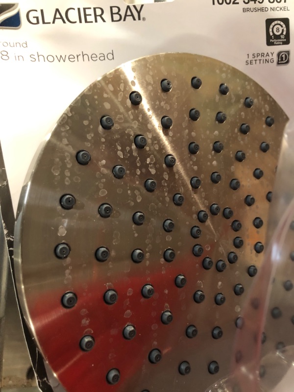Photo 1 of 1-Spray 8 in. Single Wall Mount Fixed Shower Head in Brushed Nickel