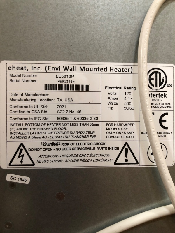 Photo 2 of ***NONFUNCTIONAL - FOR PARTS - SEE NOTES***
Envi Plug-in Electric Panel Wall Heater for Home, Energy Efficient, Child Safe, Quiet