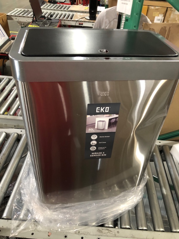 Photo 1 of **unable to test** EKO Mirage X 80 Liter / 21.1 Gallons Motion Sensor Trash can, Brushed Stainless Steel