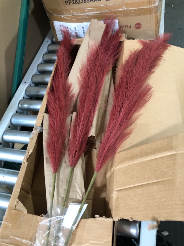 Photo 2 of **unable to test** Tall Faux Pampas Grass, 3 Stems Large 44'' Burgundy