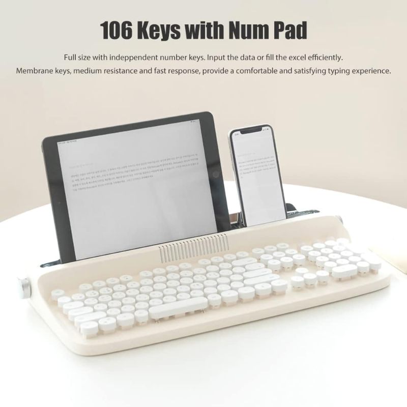 Photo 1 of **PARTS ONLY, NON-FUNCTION** TISHLED Bluetooth Typewriter Keyboard Ivory 