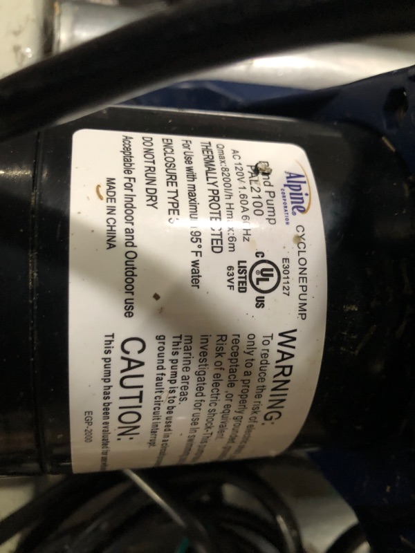 Photo 3 of **SEE NOTES*****
Alpine Corporation 2100 GPH Cyclone Pump & Aquascape Pond Filter 77020,Black 2100 GPH Pond Pump + Spillway