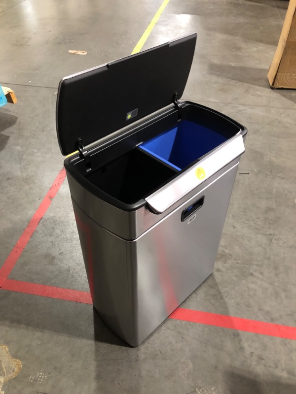 Photo 5 of ***FOR PARTS - SEEE NOTES*** simplehuman 48 Liter / 12.7 Gallon Touch-Bar Dual Compartment Kitchen Recycling Trash Can, Brushed Stainless Steel 48L