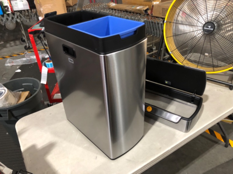 Photo 6 of ***FOR PARTS - SEEE NOTES*** simplehuman 48 Liter / 12.7 Gallon Touch-Bar Dual Compartment Kitchen Recycling Trash Can, Brushed Stainless Steel 48L