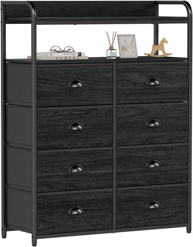 Photo 1 of 
Furologee Dresser 8 Drawers with Double Shelf, Tall Storage Organizer Unit for Bedroom/Living Room/Entryway, Fabric Bins, Wooden Top Oak Black

