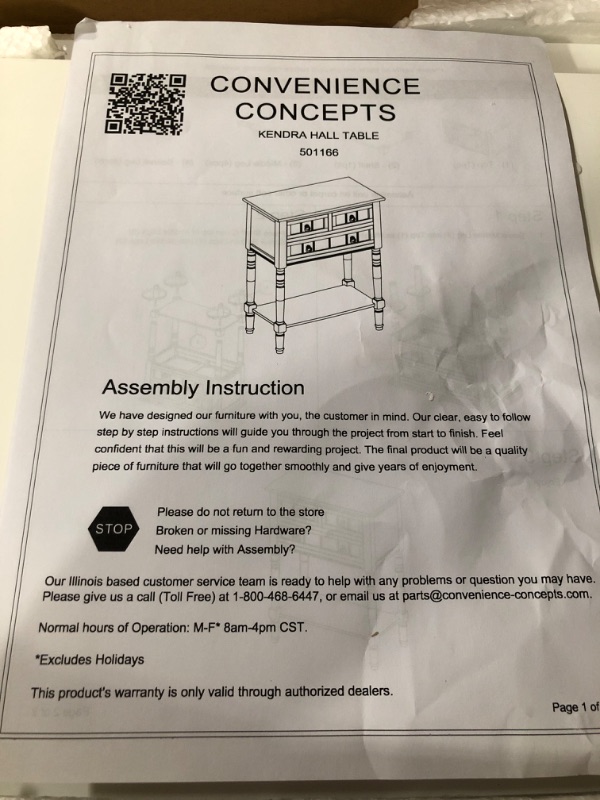 Photo 2 of *DAMAGED SEE NOTES*Convenience Concepts Kendra Hall Table, White