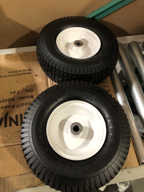 Photo 2 of MaxAuto 2Pcs 13x5.00-6 Pneumatic Lawnmower Tire on Wheel, 3" Centered Hub, 3/4" Bushing