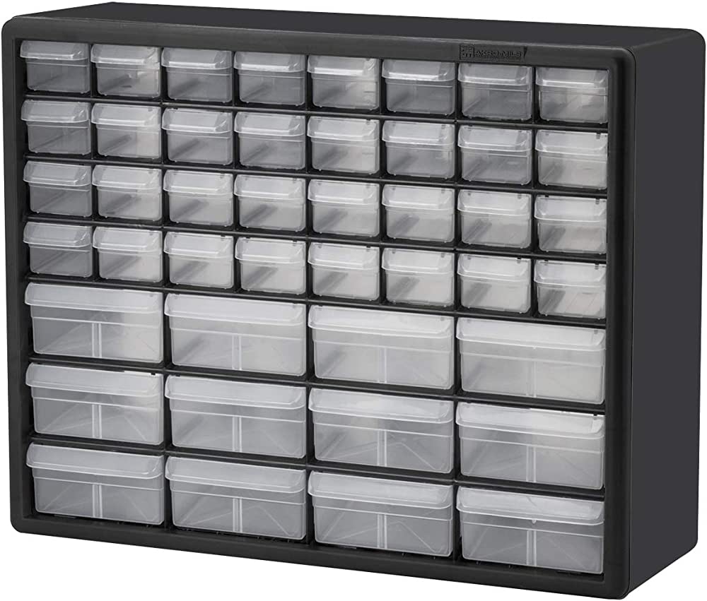 Photo 1 of 
Akro-Mils 10144, 44 Drawer Plastic Parts Storage Hardware and Craft Cabinet, 20-Inch W x 6.37-Inch D x 15.81-Inch H, Black
