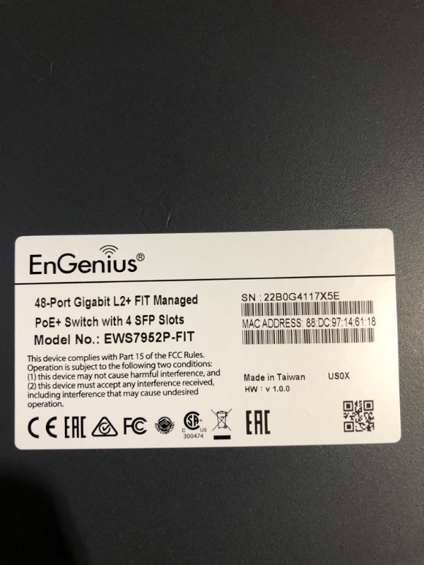 Photo 7 of EnGenius Fit L2 Plus Managed EWS7952P-FIT 48-Port Gigabit PoE+ Switch with 410W Budget, 4 SFP Uplink Ports 410W, 48 Port